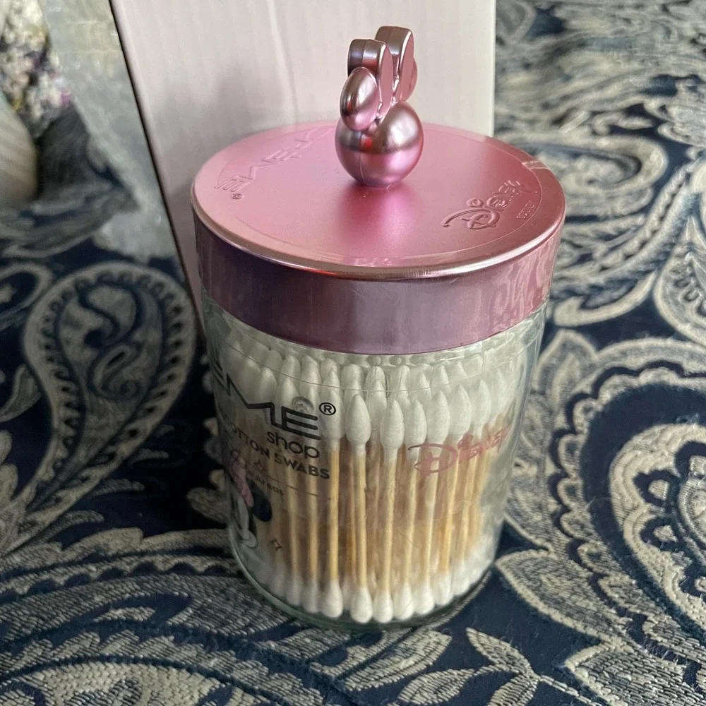The Creme Shop Disney Minnie Mouse 180 Precision Cotton Swabs Reusable Glass Jar
